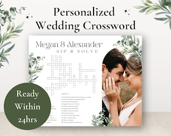 Bruiloft kruiswoordraadsel droog wissen met afbeelding | Nippen en oplossen | Bruiloft receptie spelbord | Gepersonaliseerde bruiloft teken | Extra grote puzzel