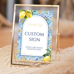 Blue Tiles Lemon Bridal Shower Sign Custom, Mediterranean Bridal Sign, Italian Wedding Editable Template, Instant Download, CHIARA
