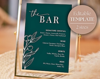 Wedding Bar Menu | Open Bar Sign Wedding | Personalized Bar Sign | Signature Drink Sign | Drink Menu Sign | Modern Bar Menu | OLIVE