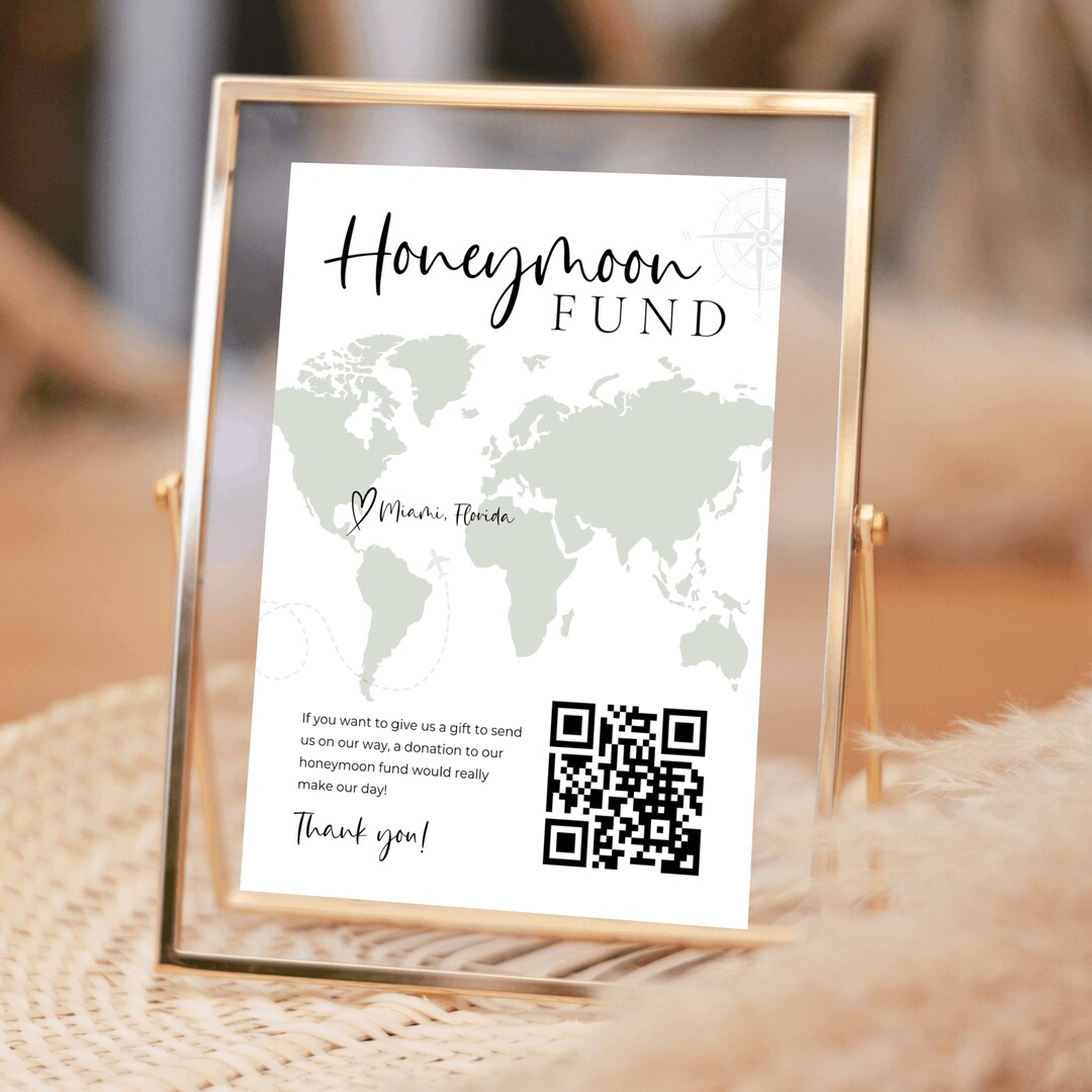Honeymoon Fund QR Code Sign, Honeymoon Wish Sign, Honeyfund Map, Venmo ...
