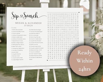 Custom Wordsearch Puzzle, Sip And Solve Giant Word Search Puzzle, Minimalist Wedding Guest Game, Bridal Shower Games, Wedding Shower Game