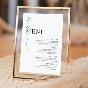 Menu di cibo Segno di nozze / Modello di carta menu di nozze minimalista / Download istantaneo / Menu di nozze moderno / Dimensioni piccole e grandi / GRACE