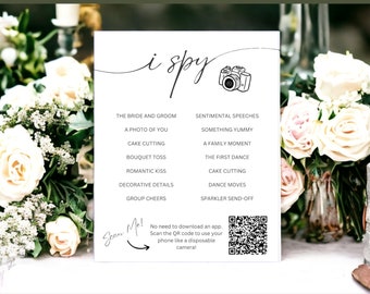 I Spy Wedding Shower Game | Bridal Shower Games | I Spy Printable | Disposable Camera Wedding Sign | Minimalist Photo Hunt