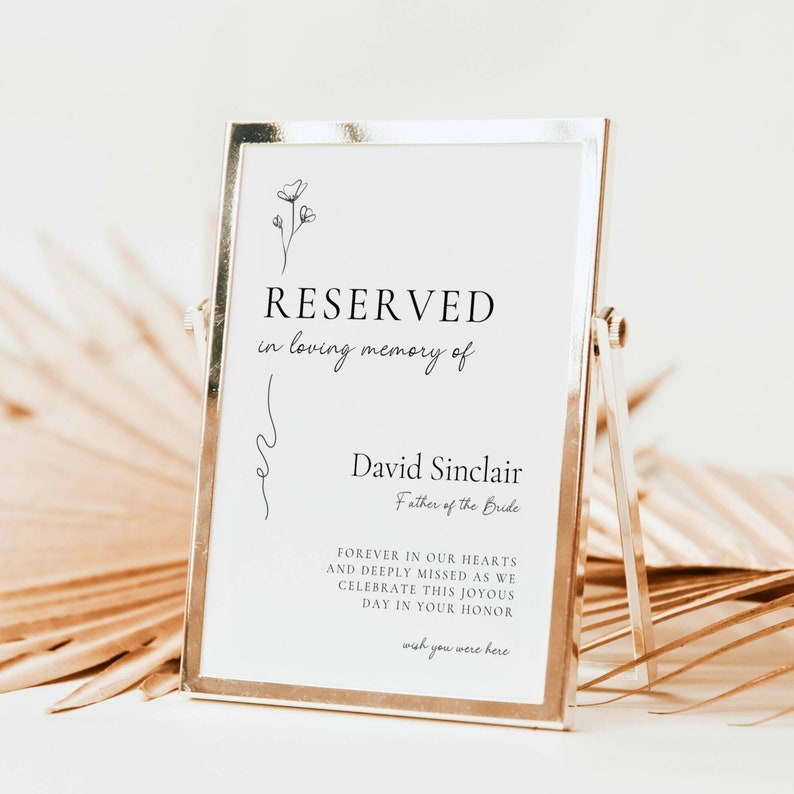 Wedding Reserved Sign Minimal In Loving Memory Reserved Table Sign In Memory Of Seating Editable Template GRACE image 4