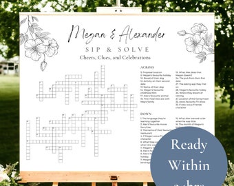 Custom Wedding Crossword Puzzle with Minimal Floral Design | Sip and Solve Wedding Puzzle | Large Print | Done For You Personalization
