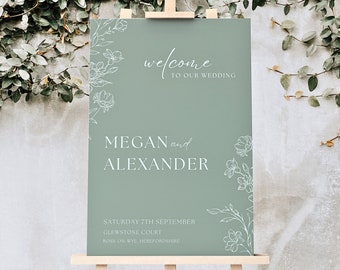 Cartello di benvenuto per matrimonio verde salvia / Cartello di benvenuto moderno / Modello di cartello di benvenuto per matrimonio / Decorazione per matrimonio verde salvia / Download immediato / WILLOW