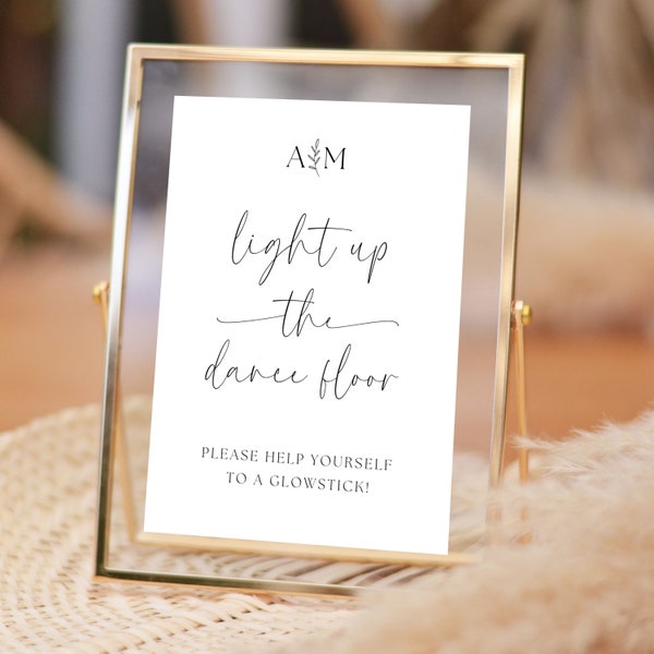 Light Up The Dance Floor Wedding Sign Printable | Glow Stick Sign Template | Let Love Glow Wedding Sign | Digital Download