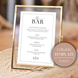 Wedding Bar Menu | Open Bar Sign Wedding | Personalized Bar Sign | Signature Drink Sign | Drink Menu Sign | Modern Bar Menu | CHARLOTTE