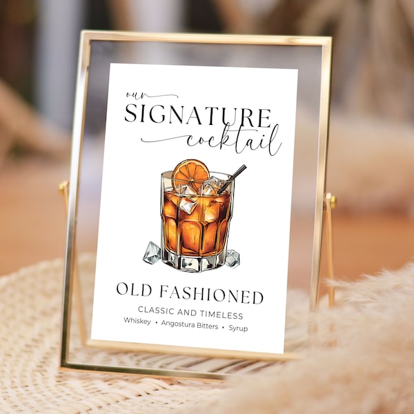 Signature Drink Sign Old Fashioned | Bourbon Cocktail Sign | Wedding Drink Sign | Bar Menu | Cocktail Bar Sign Template | Cocktail Print