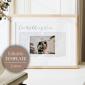 Customized Wedding Vows Print with Photo | Anniversary Gift | Personalized Marriage Vows Sign | His And Hers Vows | Wedding Gift | Editable