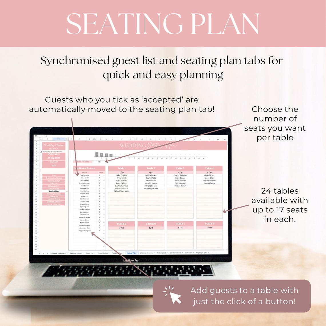 Invitation Spreadsheet Wedding Guest List Tracker Google Sheets & Excel Spreadsheet, RSVP ...