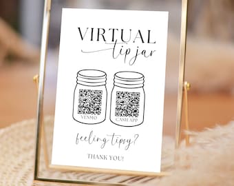 Virtual Tip Sign Wedding | Virtual Tip Jar Bar Sign | Feeling Tipsy Sign | Venmo Tip Sign | QR Code | Tips Accepted | Wedding Bar Tip