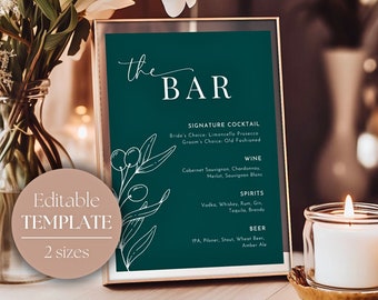 Wedding Bar Menu | Open Bar Sign Wedding | Personalized Bar Sign | Signature Drink Sign | Drink Menu Sign | Modern Bar Menu | OLIVE