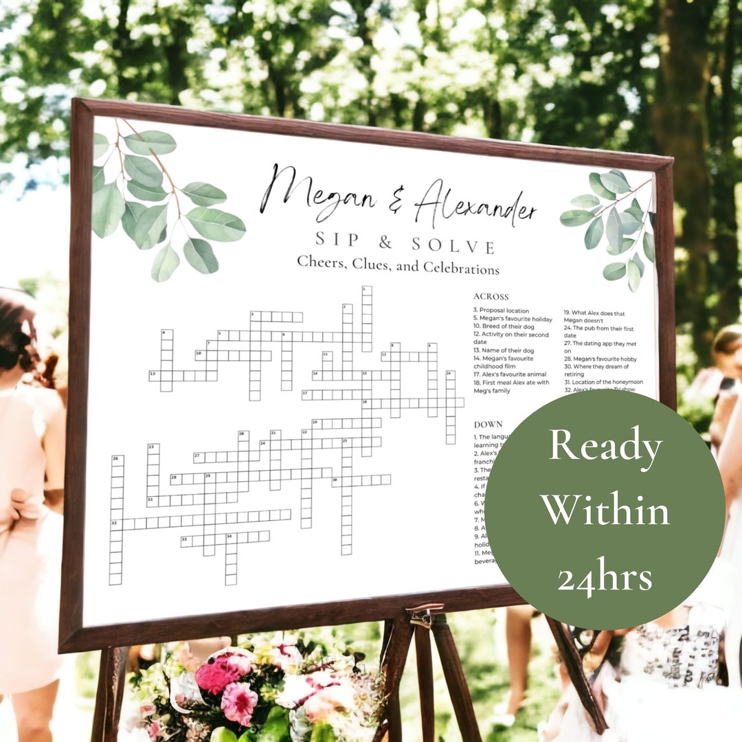 Elegant Wedding Crossword Puzzle Sage Green Wedding Custom Design