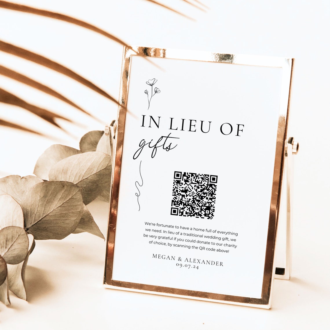 In Lieu of Gifts Sign Wedding Charity Donation QR Code Etsy
