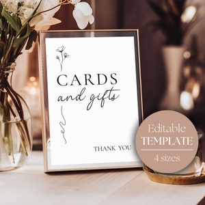 Cartões de recepção de casamento e sinal de presentes 5X7 | Cartões de recepção de casamento editáveis e sinal de presentes 8X10 | Cartões para impressão e sinal de presentes | GRAÇA