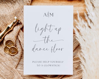 Light Up The Dance Floor Wedding Sign Printable | Glow Stick Sign Template | Let Love Glow Wedding Sign | Editable Digital Download