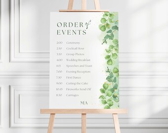 Eucalyptus Timeline Of Events Wedding Sign | Wedding Itinerary | Sage Wedding Day Timeline | Order Of Events Sign | Instant Download | Canva