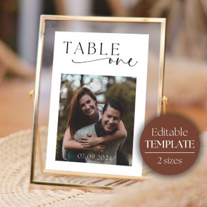 Tables Numbers With Picture, Printable Wedding Photo Table Number, Wedding Reception Sign, Editable Table Number Template, Wedding Signage