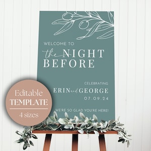 Wedding Signs For The Night Before | Editable Rehearsal Dinner Sign | Printable Wedding Rehearsal Signage | Sage Green Wedding OLIVE
