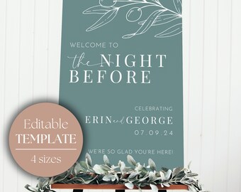 Wedding Signs For The Night Before | Editable Rehearsal Dinner Sign | Printable Wedding Rehearsal Signage | Sage Green Wedding OLIVE