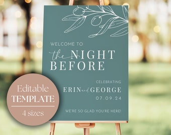 Wedding Signs For The Night Before | Editable Rehearsal Dinner Sign | Printable Wedding Rehearsal Signage | Sage Green Wedding OLIVE