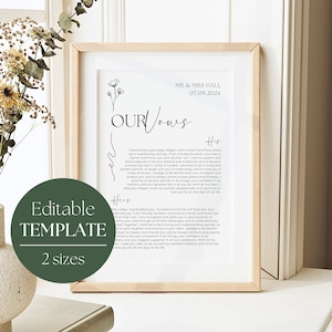 Customized Wedding Vow Print | Anniversary Gift | Wedding Vows | Personalized Marriage Vows Sign | His And Hers Vows | Custom Wedding Gift