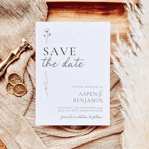 Invitación romántica con diseño floral para guardar la fecha, invitación moderna minimalista para guardar la fecha, descarga instantánea de plantilla elegante de Canva, GRACE