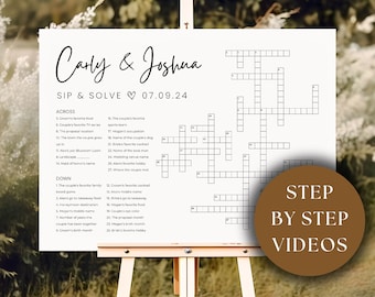 Custom Wedding Crossword Puzzle Template | Personalized Bridal Shower Crossword Game | Large Sip & Solve Puzzle | Giant Crossword Puzzle