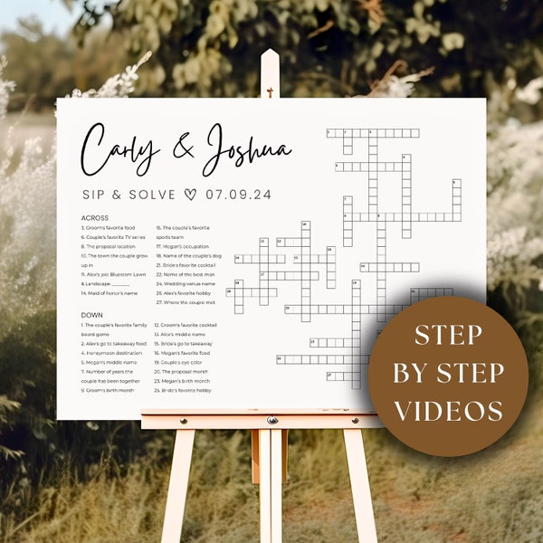 Custom Wedding Crossword Puzzle Template | Personalized Bridal Shower Crossword Game | Large Sip & Solve Puzzle | Giant Crossword Puzzle