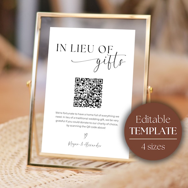 In Lieu Of Gifts Sign | Wedding Charity Donation | QR Code Wedding Signage | Charity Gift Sign | Printable Wedding Template