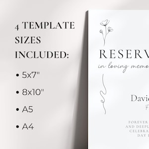 Wedding Reserved Sign Minimal In Loving Memory Reserved Table Sign In Memory Of Seating Editable Template GRACE image 5