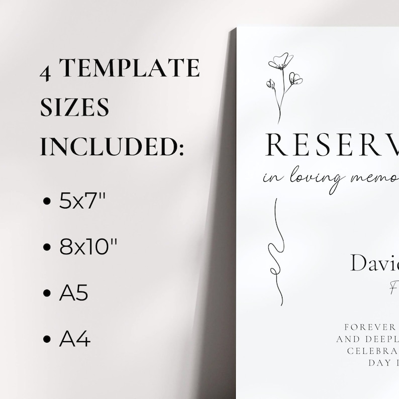 Wedding Reserved Sign Minimal In Loving Memory Reserved Table Sign In Memory Of Seating Editable Template GRACE image 5