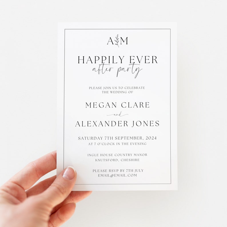 Classic Reception Party Invitation Monogram and Border Reception Invite Happily Ever After Party Invite Template CHARLOTTE image 2