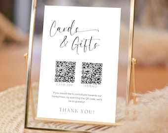 Cartello da tavolo regalo con codice Qr / Cartello Fondo luna di miele / Cartello con codice Qr per matrimonio / Cartello per matrimonio moderno / Cartello regalo di nozze / Cartello per carte e regali
