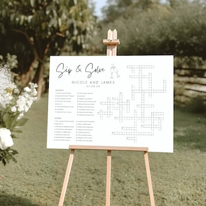 Wedding Crossword Puzzle Extra Large Minimalist Sip & Solve Giant Crossword Puzzle Personalized Bridal Shower Crossword Wedding Guest Games