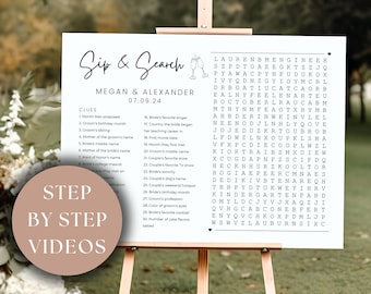 Custom Wedding Wordsearch Large Minimalist Sip And Solve Puzzle For Wedding Word Search Template Wedding Guest Games Bridal or Baby Shower