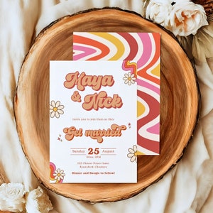 Classic Retro Wedding Invitation Template Printable | Groovy 60s 70s 80s Disco Wedding | Boho and Rustic Wedding | Editable Template NOVA