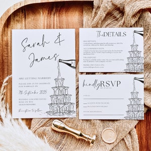 Whimsical Wedding Invitation Template, Scribble Champagne Tower QR Code Invitation, Hand Drawn Wedding Invitation, Instant Download