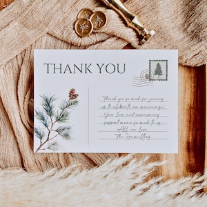Carte de remerciement de mariage minimaliste d'hiver, modèle de carte postale de remerciement de mariage personnalisé, papeterie de remerciement imprimable minimaliste NOELLE