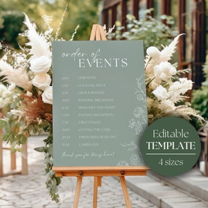 Large Wedding Order Of Events Sign Canva Template | Order Of The Day Wedding Schedule | Boho Botanical Wedding Signage | WILLOW