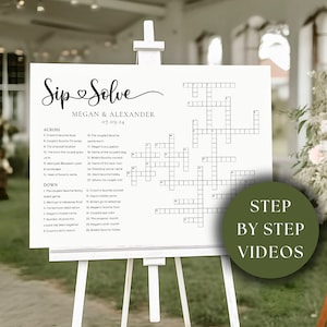Minimalist Wedding Crossword Puzzle Template | Personalized Bridal Shower Crossword Game | Large Sip & Solve Puzzle | Giant Crossword Puzzle