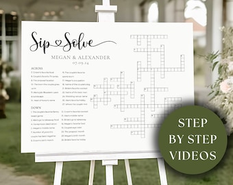 Minimalist Wedding Crossword Puzzle Template | Personalized Bridal Shower Crossword Game | Large Sip & Solve Puzzle | Giant Crossword Puzzle