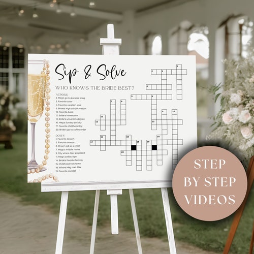 Perlen und Prosecco Brautdusche Spiel Großes Crossowrd, minimalistische Perlen & Prosecco-Dusche, bearbeitbares Bachelorette Spiel, DIY druckbares Spiel