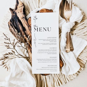 Klasyczny szablon menu weselnego 4x8 cali, cienki szablon menu weselnego, menu weselne DIY do druku, nowoczesny minimalistyczny szablon weselny GRACE