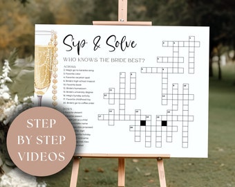 Pearls And Prosecco Bridal Shower Game Large Crossowrd, Minimalist Pearls & Prosecco Shower, Editable Bachelorette Game, DIY Printable Game