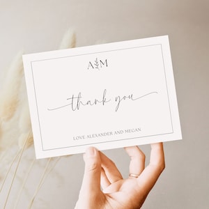 Tarjeta de agradecimiento de boda mínima / Tarjeta de agradecimiento con monograma y borde / Papelería de boda elegante / Descarga instantánea / CHARLOTTE