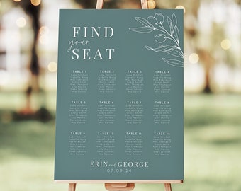 Sage Green Seating Chart | Modern Seating Plan | Printable Wedding Table Plan | Editable in Canva | Sage Green Wedding Signs | OLIVE
