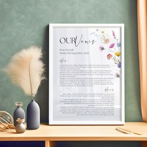 Customized Wedding Vow Print | Anniversary Gift | Wedding Vows | Personalized Marriage Vows Sign | His And Hers Vows | Custom Wedding Gift