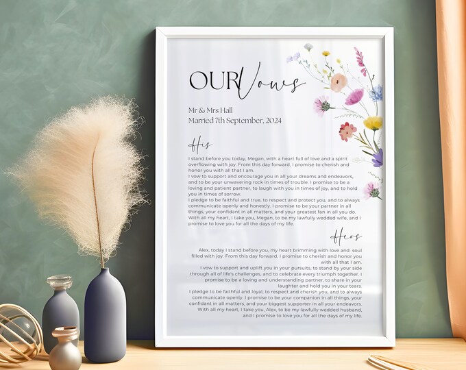 Customized Wedding Vow Print | Anniversary Gift | Wedding Vows | Personalized Marriage Vows Sign | His And Hers Vows | Custom Wedding Gift